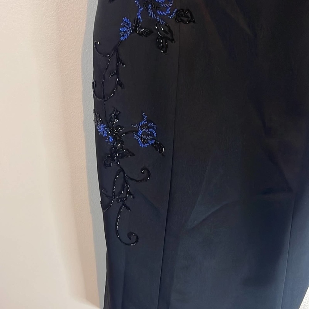 VTG Y2K Geometrie Black and Blue Beaded Floral Midi Length Prom Dress  Size 8 - Picture 4 of 8
